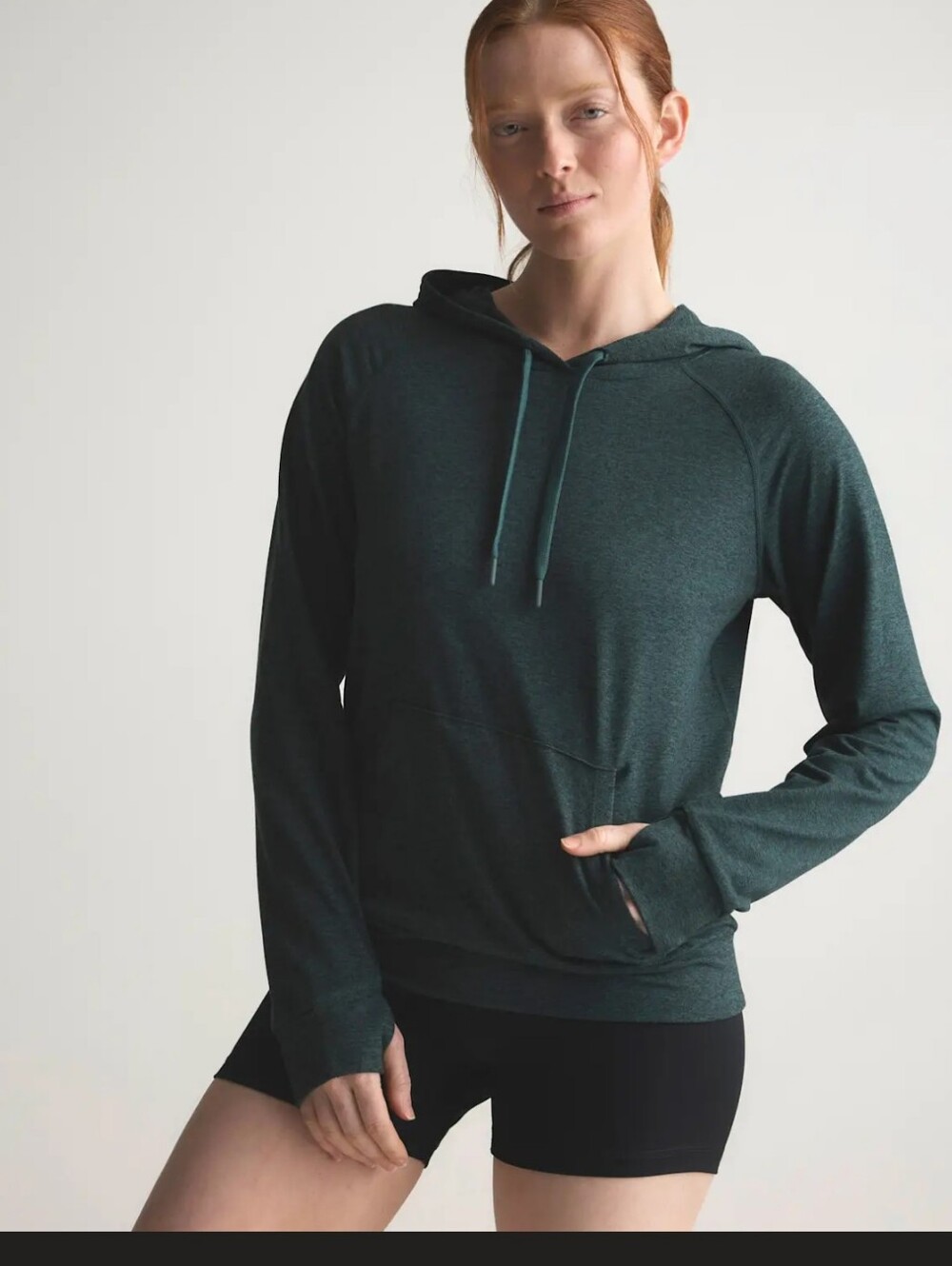 Quince Flowknit Ultra-soft Performance Pullover Hoodie In Heather Green Size M